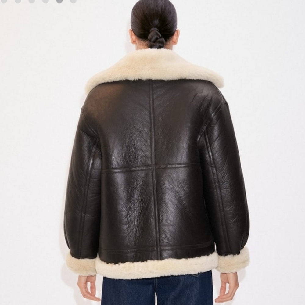 Mango Beyon Shearling-Lined Coat Leather Jacket - image 3